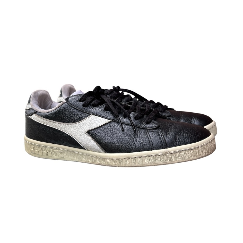 Diadora Game L Low Waxed Sneakers Men 9.5 Black Leather White Logo Casual Shoes